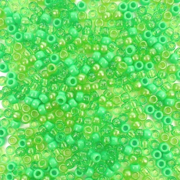 Lime Green Mix Plastic Pony Beads 6 x 9mm, 500 beads For Cheap - Image 2