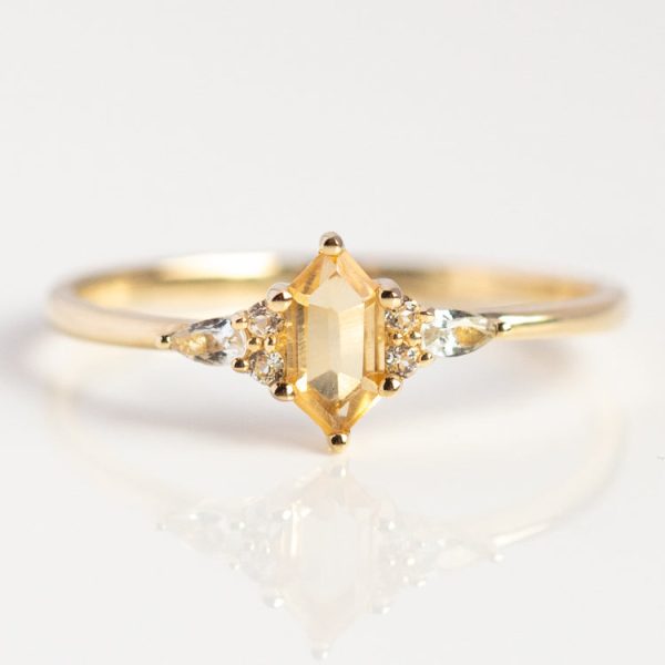 Solid Gold Citrine Destiny Hexagon Ring for Abundance Cheap