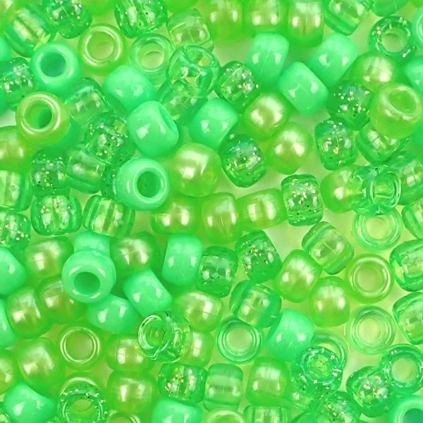 Lime Green Mix Plastic Pony Beads 6 x 9mm, 500 beads For Cheap