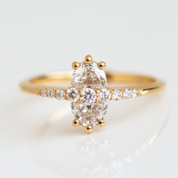 Two Stone Engagement Ring with Half Moon Cut Diamonds Online Sale